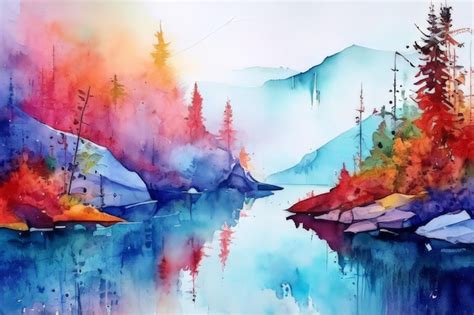 Premium Vector | Abstract landscape with watercolor painting abstract ...