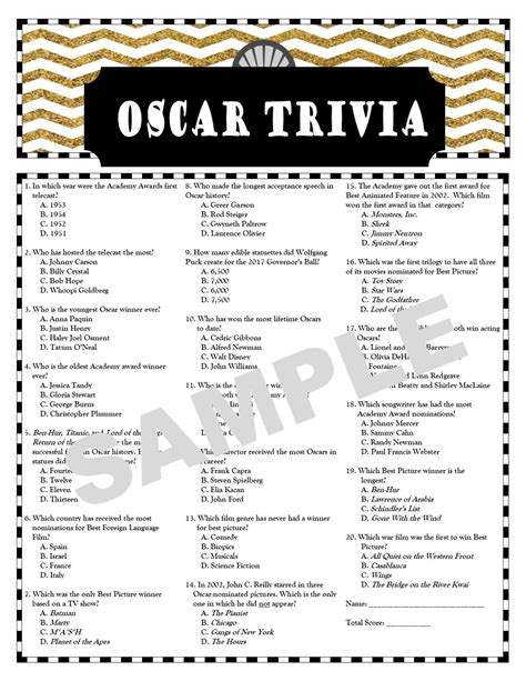 Oscar Trivia Questions Printable | Printable Questions And Answers