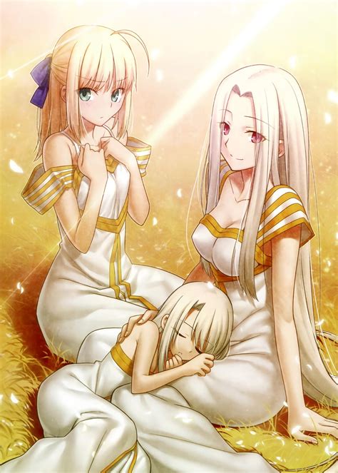 Three female anime characters digital wallpaper, Fate Series, Saber ...