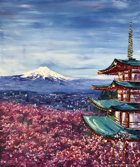 Oil painting Japanese motifs of Mount Fuji – купить на Ярмарке Мастеров ...