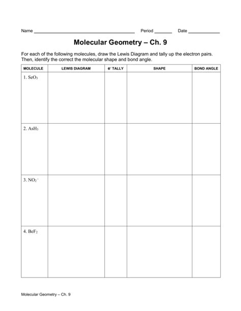 Molecular Geometry Worksheet