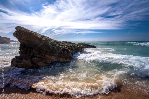 Rocks in Praia do Guincho, Famous Guincho Beach in Portugal Stock Photo ...