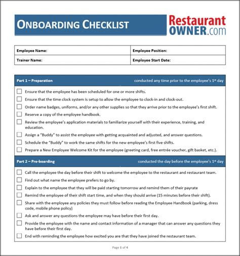 Onboarding Checklist Template Word