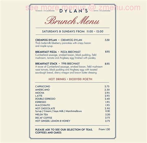 Menu at Dylan's Menai Bridge pizzeria, Menai Bridge, St George's Rd