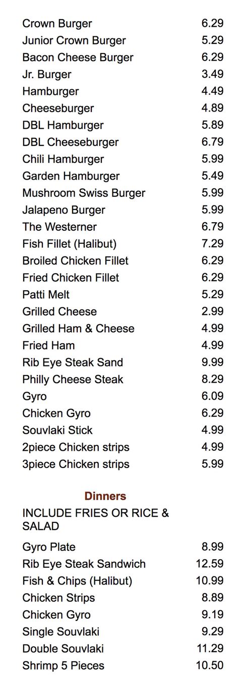 Crown Burgers menu | SLC menu