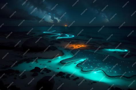 Premium AI Image | An illustration of the Bioluminescence shore in maldives