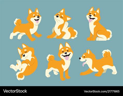 Shiba Inu Cartoon Set Royalty Free Vector Image