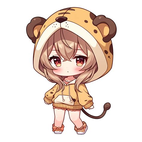 Cute Chibi Girl Wearing A Tiger Hoodie AI Generative 33494778 PNG