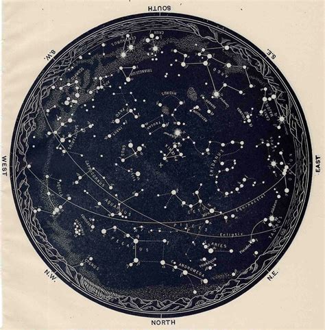 1963 constellations star map original vintage celestial print