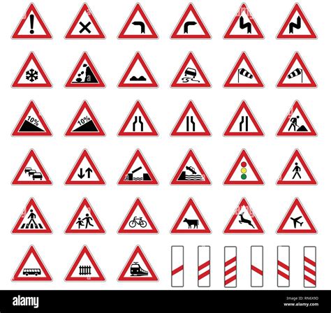 Road europe traffic sign collection vector isolated on white background ...