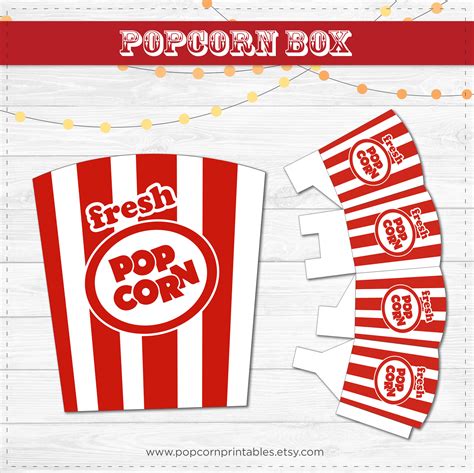 Popcorn Box Printable Instant Download Pdf Carnival Popcorn Etsy