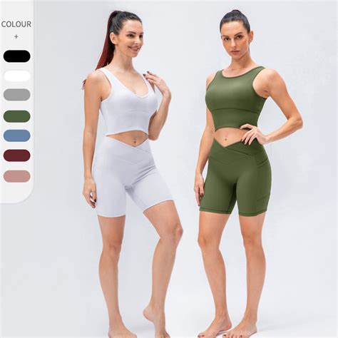 Plus Size Yoga Set Gym Tops Women Ribbed Yoga High Waist Short