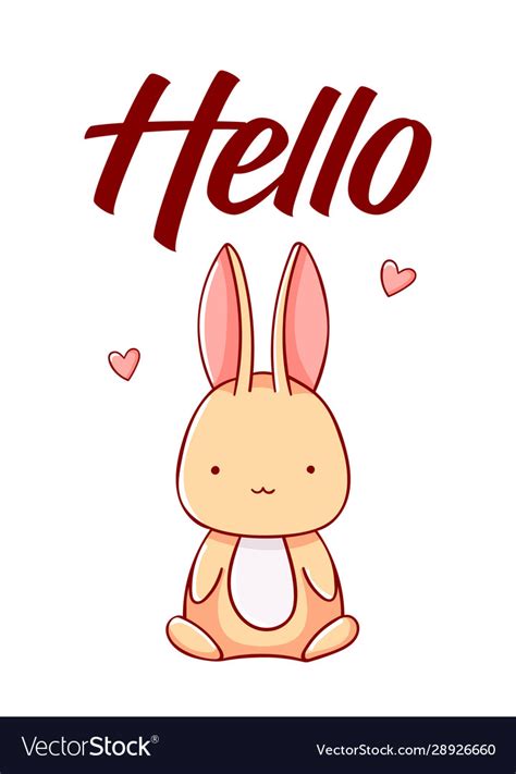 Cute bunny with heart cartoon kawaii hello flat Vector Image