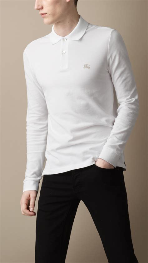 Lyst - Burberry Long Sleeve Polo Shirt in White for Men