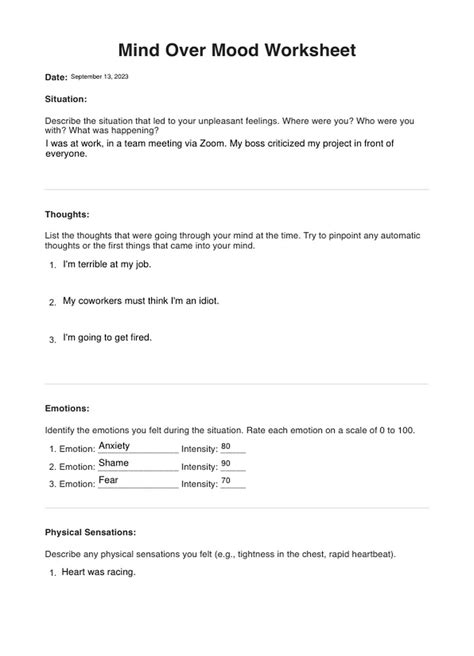 Mind Over Mood Worksheets & Example | Free PDF Download