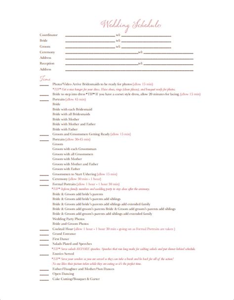 Wedding Day Timeline Template Printable - Printable Templates