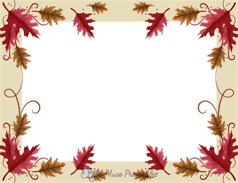 Printable Landscape Elegant Oak Leaf Page Border