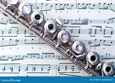 A flute on sheet music stock image. Image of composition - 2373605