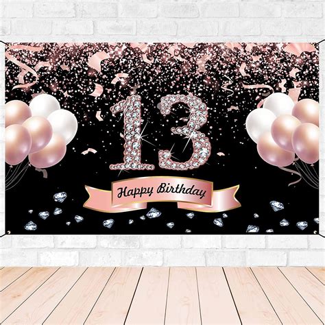 Rose Gold Happy 13th Birthday Banner for Girls Large Party Backdrop ...