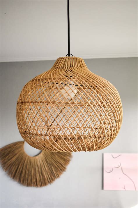 Handmade Rattan Lampshade KANAWA Wicker Hanging Lamp Rustic Pendant ...