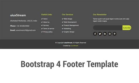 Bootstrap 4 Footer Template Design Free Download | Footer design, Menu ...