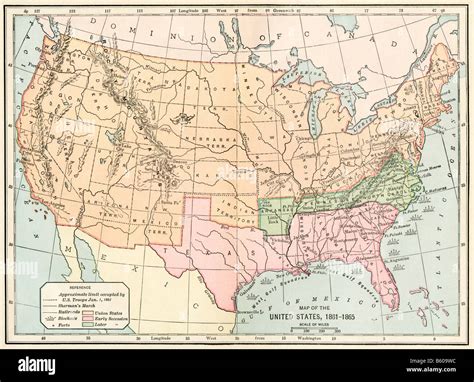 Map of the United States during the Civil War, 1861 to 1865 Stock Photo ...