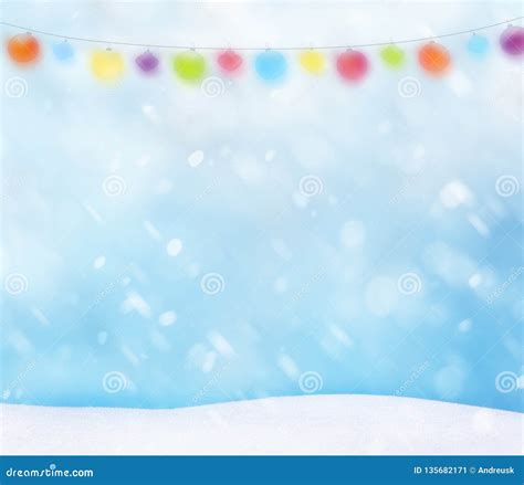 A Christmas Lights Background and Snow Stock Image - Image of space ...