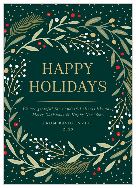 Gold Wreath Corporate Holiday Cards by Basic Invite