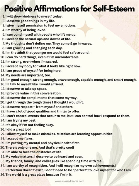 36 Helpful Positive Affirmations for Self-Esteem - NunziaDreams