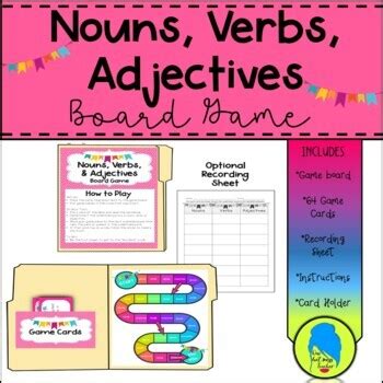 Nouns, Verbs, Adjectives Board Game for Review and Practice | TpT