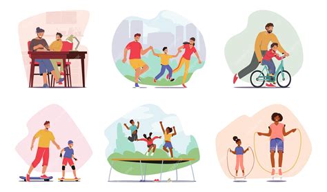 Premium Vector | Set Family Leisure And Activities Parents And Kids ...