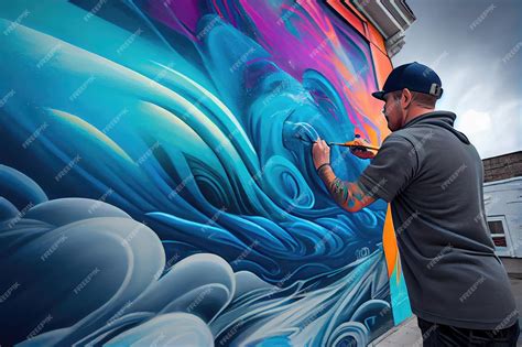 Premium Photo | Urban graffiti artist painting largescale mural on ...