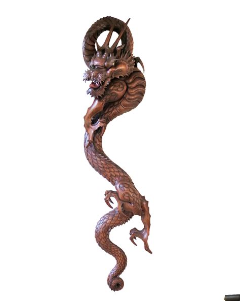 Huge Rare Wood Carved Wall Sculpture Japanese Dragon | Modernism