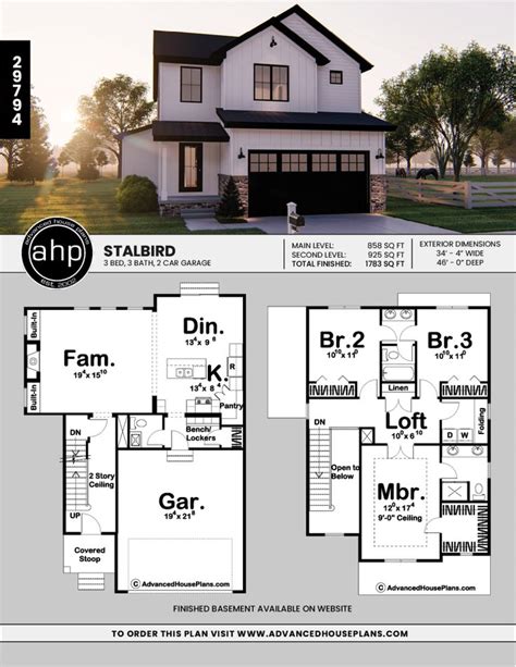 Narrow 2 Story Modern Farmhouse Style Plan with Open Floor Plan ...