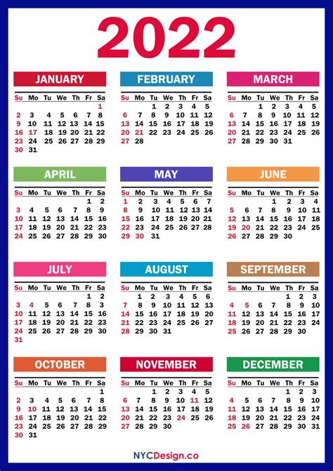 2022 Calendar with Holidays