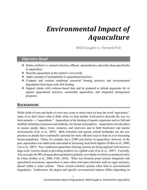 (PDF) Environmental Impact of Aquaculture: Wild-Caught vs. Farmed Fish