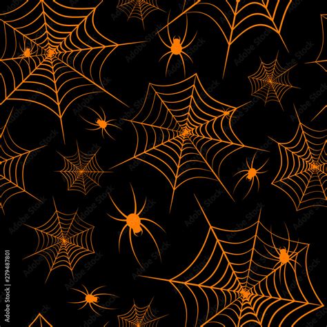 Halloween theme Spiderweb and spiders on a black background Seamless ...