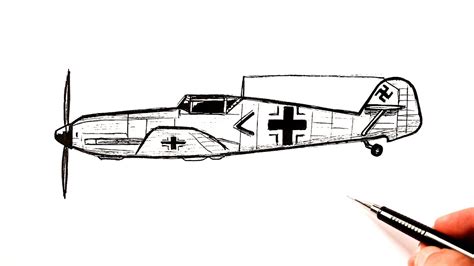 How to draw a WW2 Fighter Plane Messerschmitt Bf 109 | Airplane drawing ...