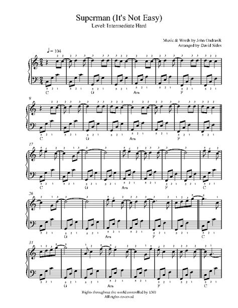 Superman by Five for Fighting Piano Sheet Music | Intermediate Level