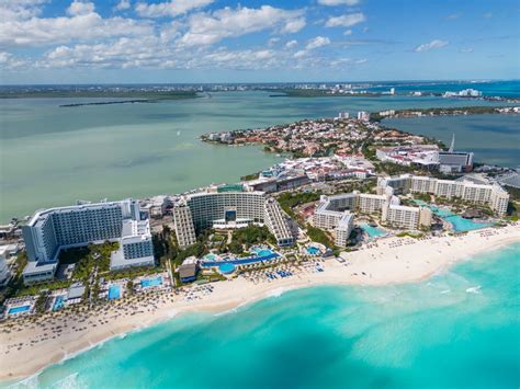 Birds Eye View of Summer Resorts on Sea Coast in Cancun in Mexico ...