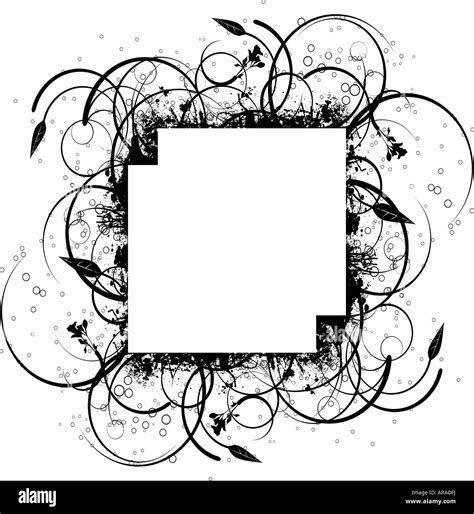 Abstract floral ink splat border design in black and white Stock Photo ...