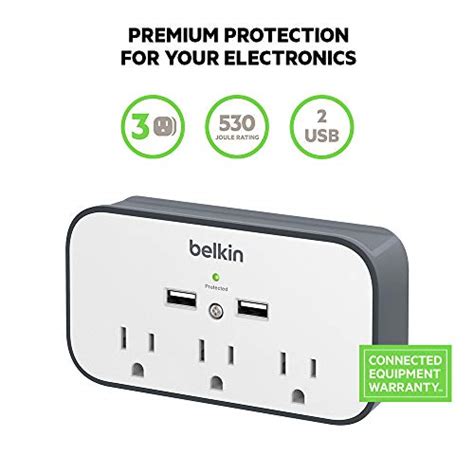 Belkin Wall Surge Protector - 3 Outlet Surge Protector w/ 2 USB Ports ...