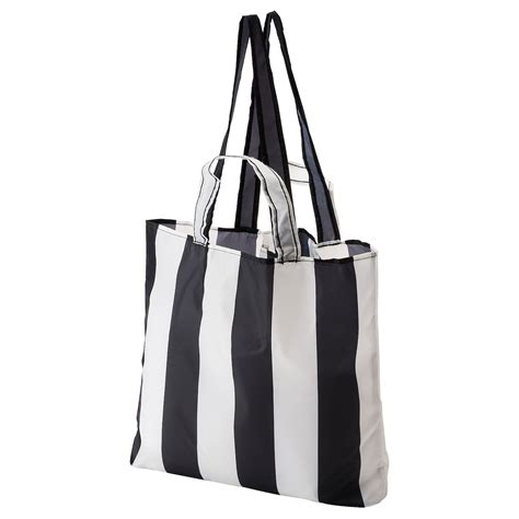 SKYNKE shopping bag, stripe/black white, 17 ¾x14 ¼" - IKEA