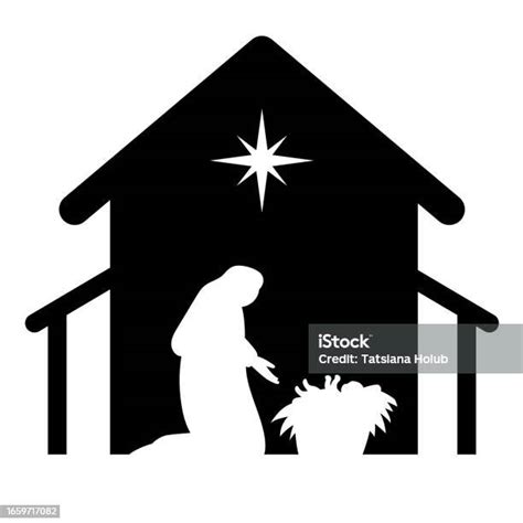 Holy Night Of Birth Of Child Jesus Christ Silhouette Scene From ...