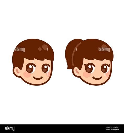 Cute anime boy and girl head, children face set. Anime style cartoon ...