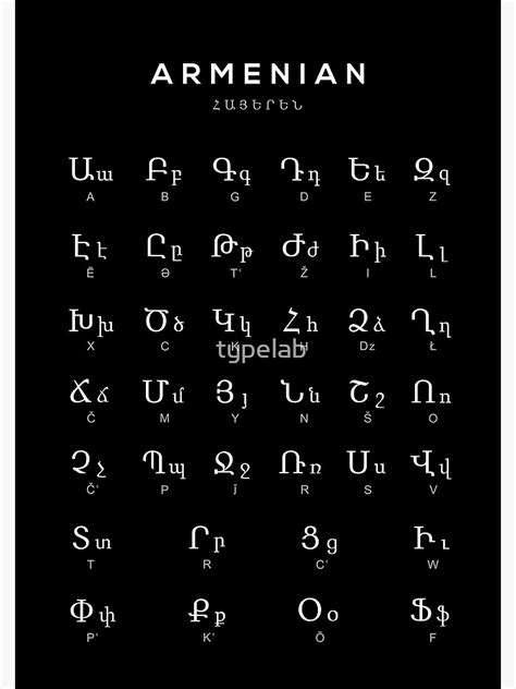 "Armenian Alphabet Chart, Armenia Language Chart, Black" Art Print for ...