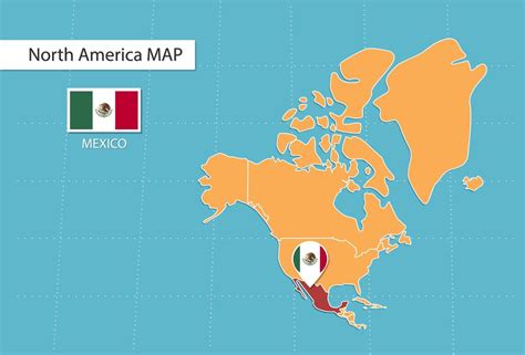 Mexico map in America, icons showing Mexico location and flags ...