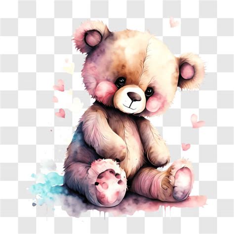 Download Cute Brown Teddy Bear on Abstract Heart Background PNGs Online ...