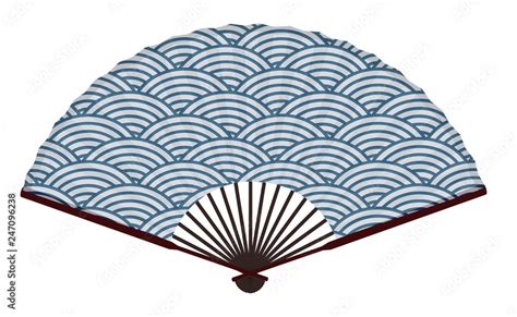 Ancient Traditional Japanese Fan With The Japanese Sea Wave Pattern ...