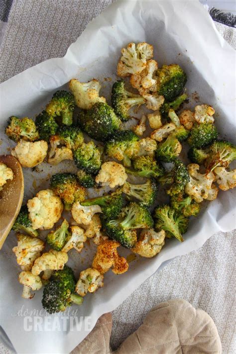 Oven Roasted Broccoli and Cauliflower - Domestically Creative